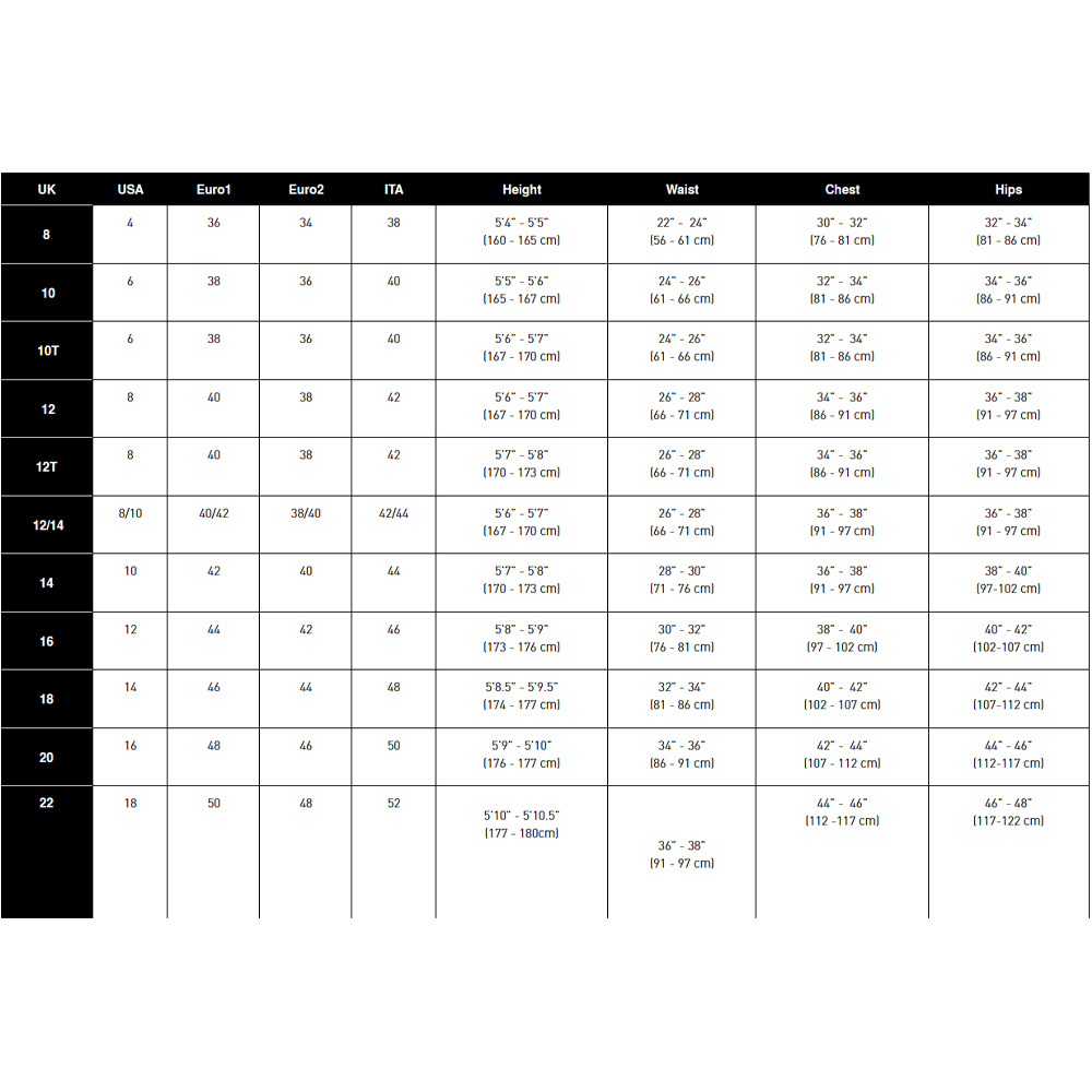 Gul Womens Thermal Tops 23 0 Size Chart